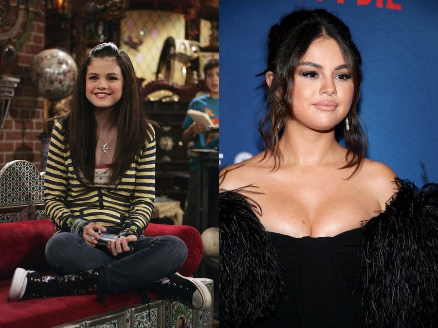 Selena Gomez in Wizards of Waverly Place. / Selena Gomez at The Dead Don’t Die film premiere in 2019.