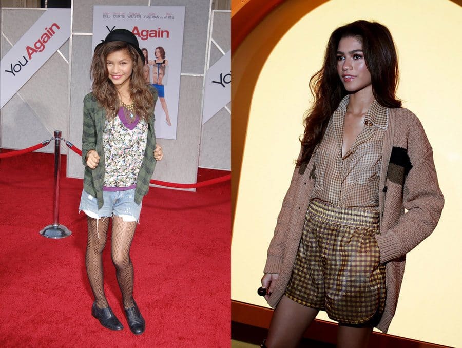 Zendaya at the You Again premiere in 2010. / Zendaya wearing Fendi at the Fendi launch celebration of Solar Dream for New York Fashion Week in 2020.