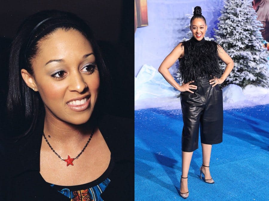 Tia Mowry at the Sister Sister wrap party. / Tia Mowry at the Jumanji The Next Level film premiere in 2019.