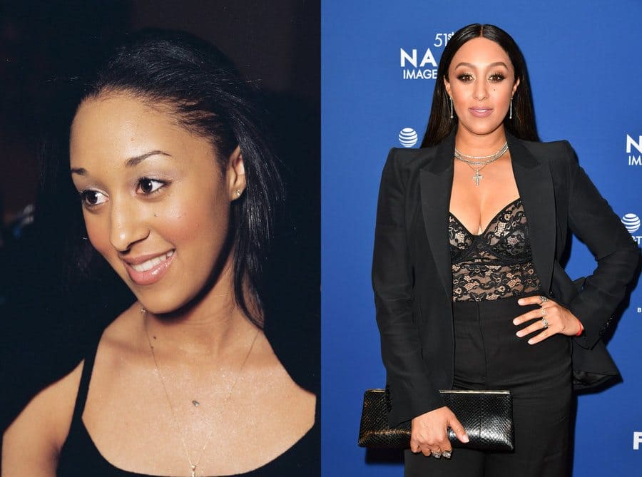 Tamera Mowry in 1999. / Tamera Mowry at an Award show in 2020.