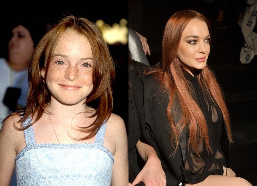 Lindsey Lohan in 1998. / Lindsey Lohan at an event in 2019.