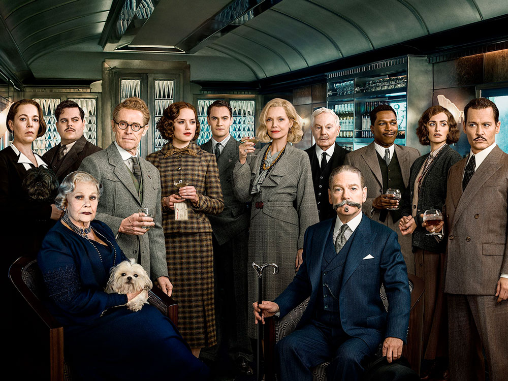 Promo shot of Judi Dench, Kenneth Branagh, Michelle Pfeiffer, Leslie Odom Jr., Penélope Cruz & Johnny Depp