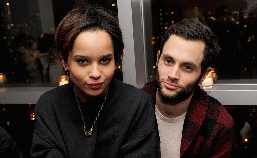 Zoe Kravitz and Penn Badgley attend an after party. 