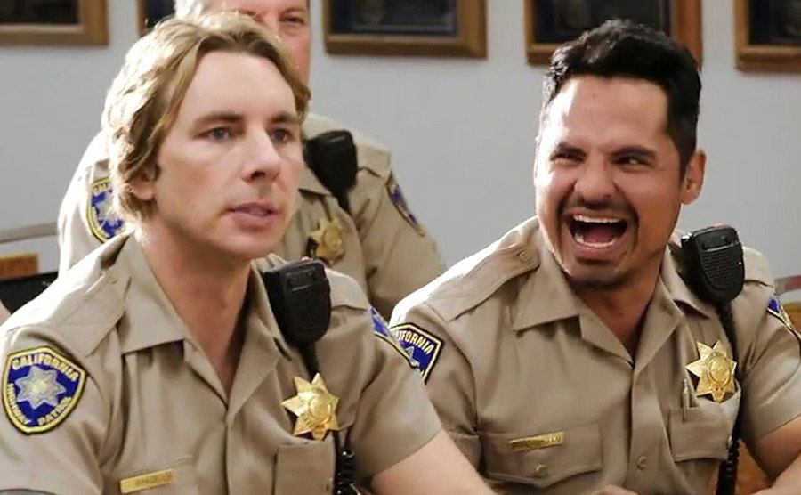 A still Dax Shepard and Michael Pena in the reboot.