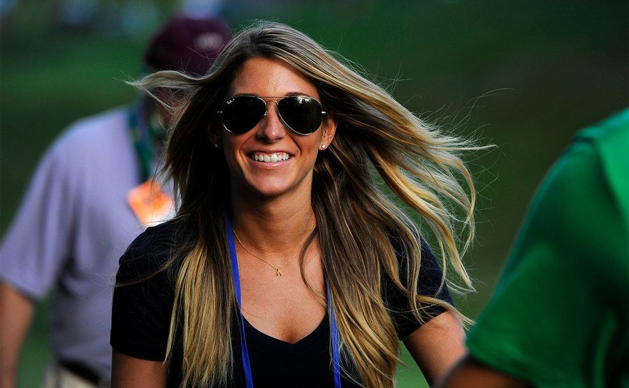 Jillian Stacey, girlfriend of Keegan Bradley, followS the play during The Presidents Cup.