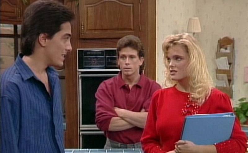 Scott Baio and Erika Eleniak are on the set of Charles in Charge. 