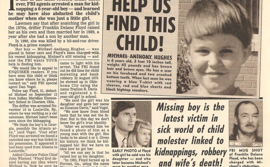 A newspaper clipping on Michael’s kidnapping.