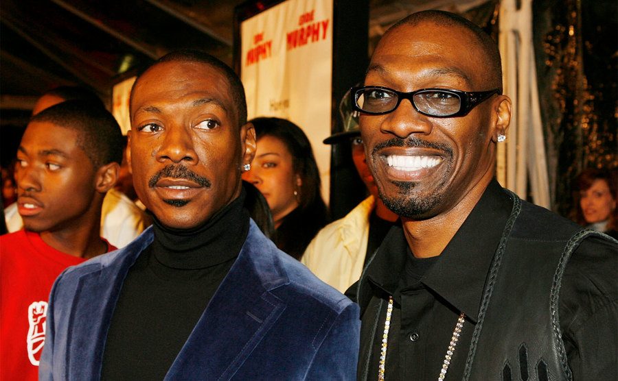 Eddie Murphy and Charlie Murphy pose at the premiere of 