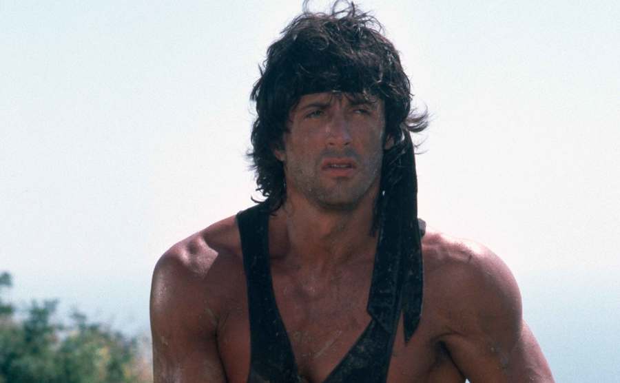 Sylvester Stallone on the set of Rambo.