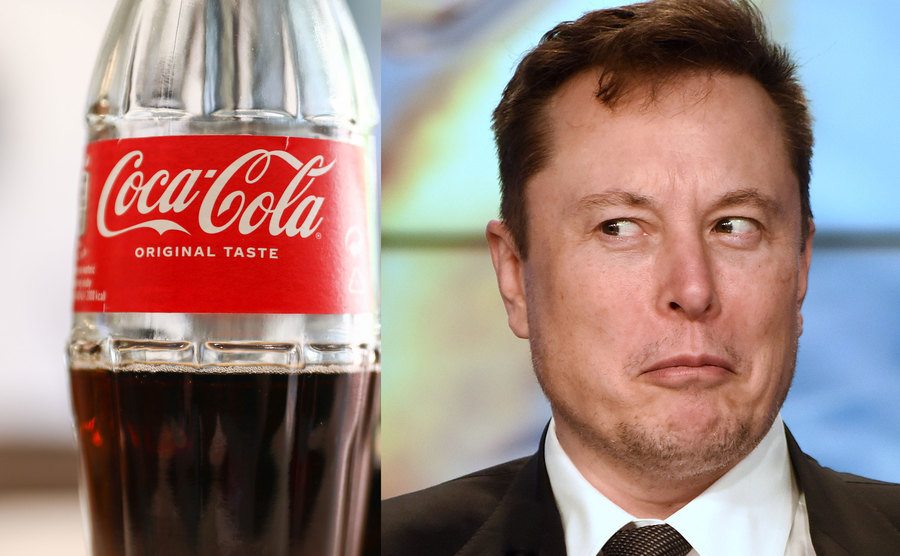 An image of a Coke beverage / A portrait of Elon Musk.