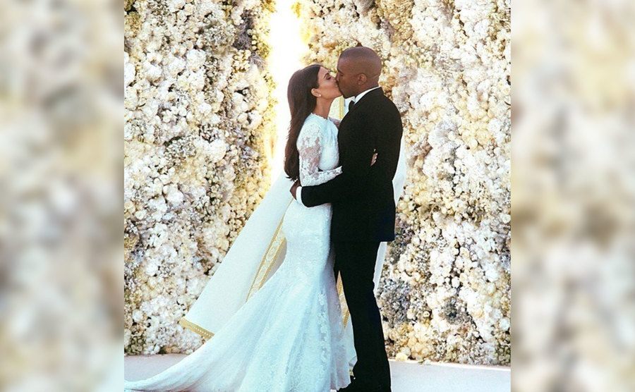 Kim and Kanye on their wedding day. 