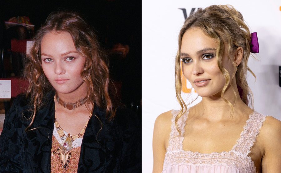 A dated picture of Vanessa Paradis / A portrait of Lily-Rose Depp.