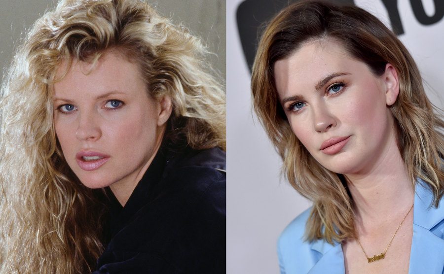 A dated picture of Kim Basinger / A photo of Ireland Baldwin.