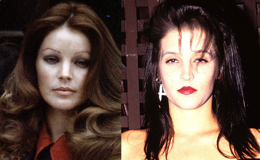 A dated photo of Priscilla Presley / A picture of Lisa Marie Presley at age 22.