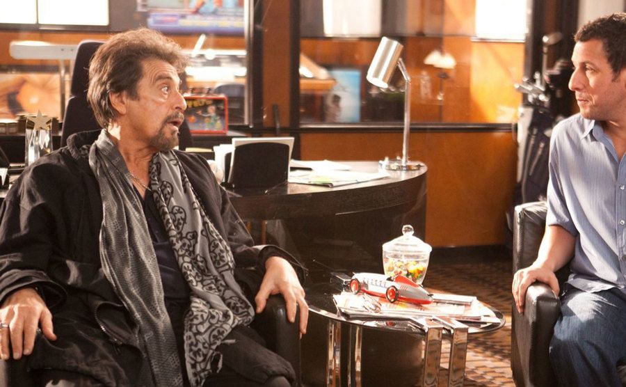 A still of Al Pacino and Adam Sandler in Jack and Jill.