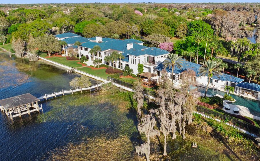An exterior shot of the Florida mansion.