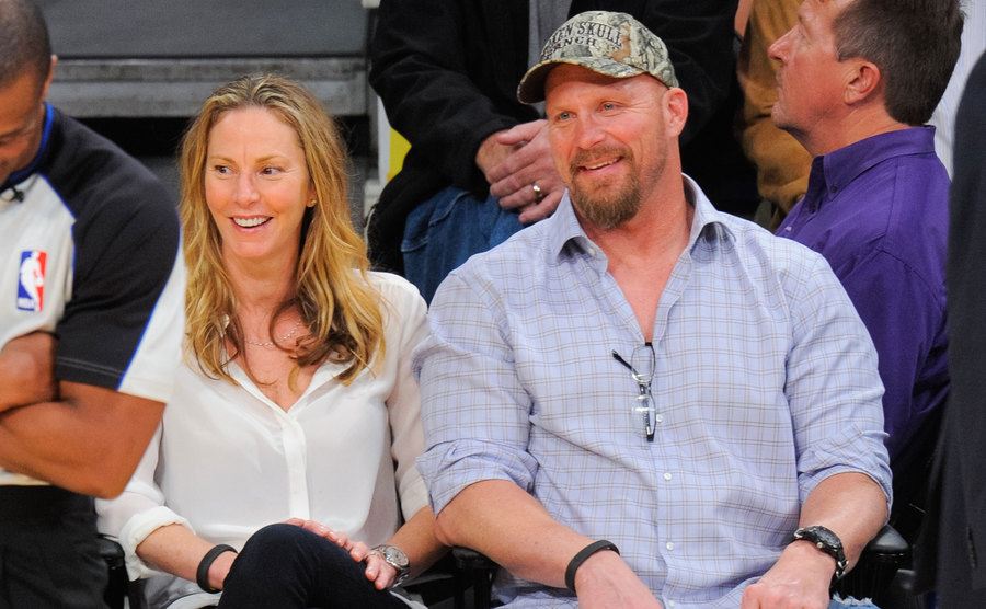 A photo of Kristin and Steve attending a basketball game.