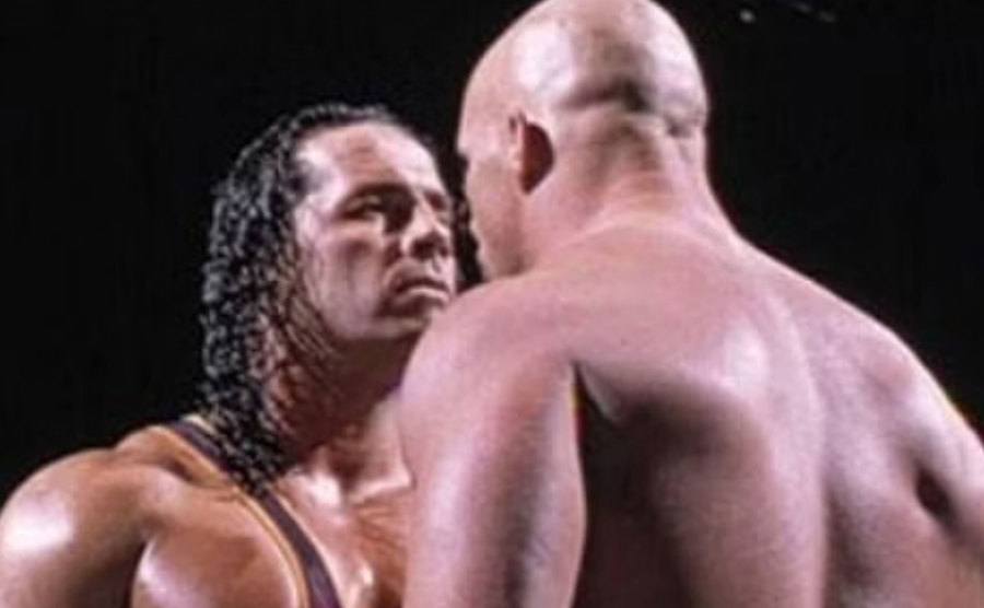 A photo of Bret Hart and Steve Austin before the match.