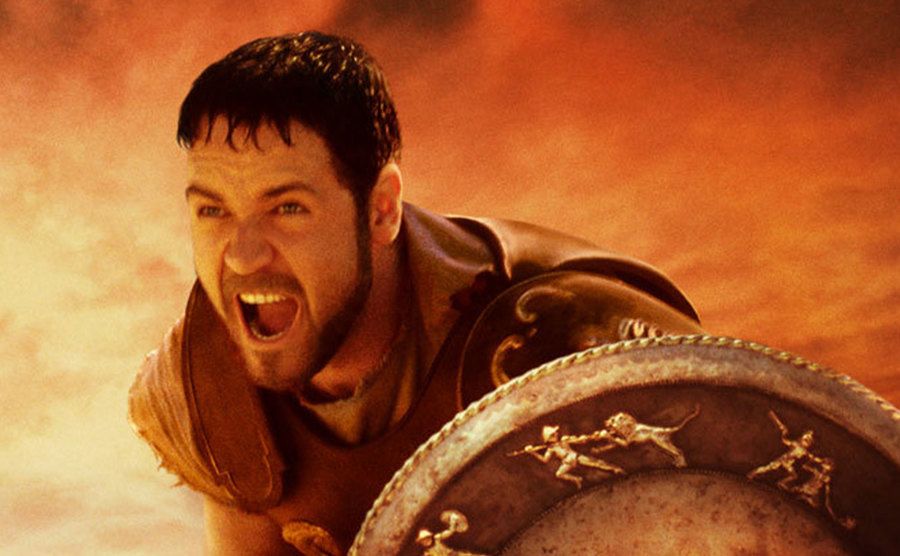 A promotional still of Russell Crowe in Gladiator.