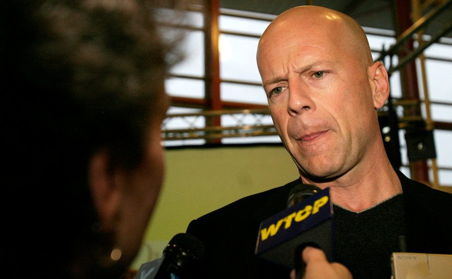 A dated image of Bruce Willis during an interview.