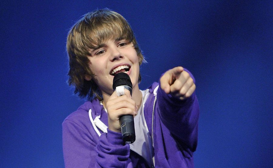 Justin Bieber performs on stage. 