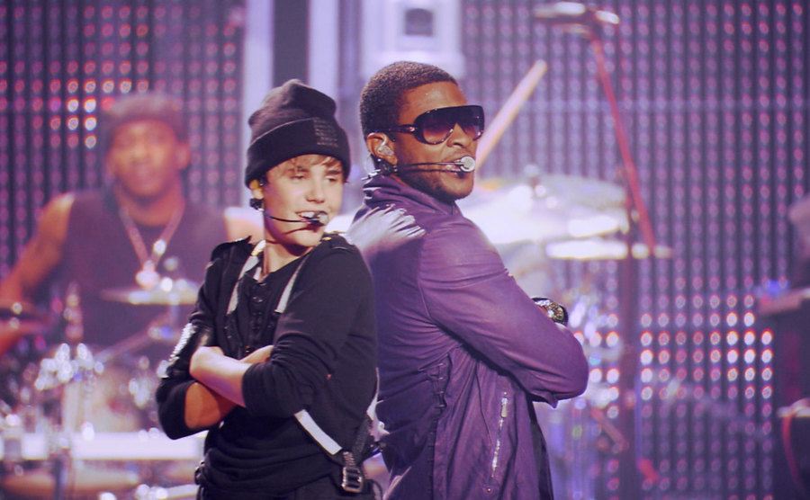 Justin and Usher perform in a still from Justin Bieber: Never Say Never