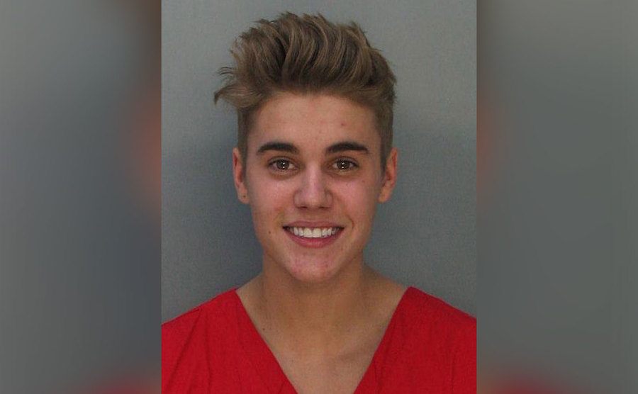 Justin Bieber poses for a booking photo. 