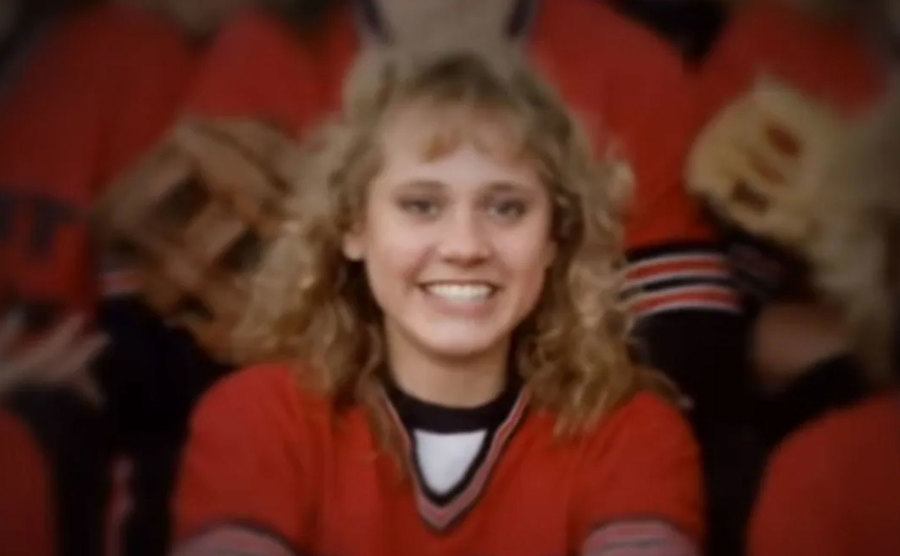 A picture of Mandy wearing her cheerleader uniform.