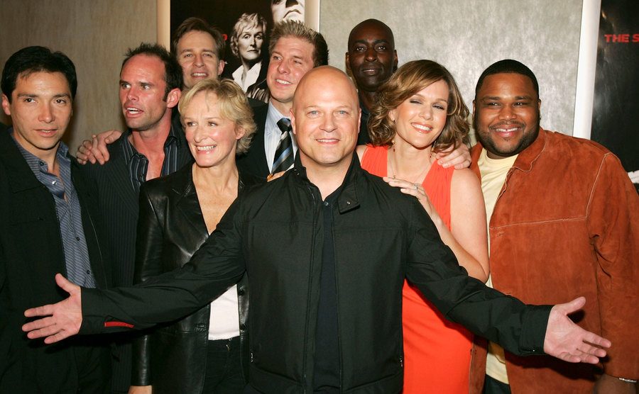 A dated photo of Michael with the cast of The Shield.