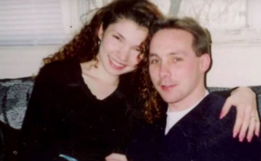 A dated photo of Melanie and Bill McGuire at home.