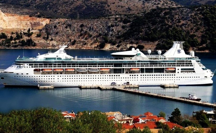 An exterior shot of a cruise ship.