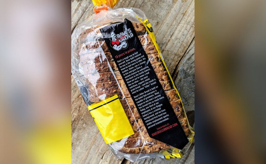 Dave’s Killer Bread packaging with his story on the side. 