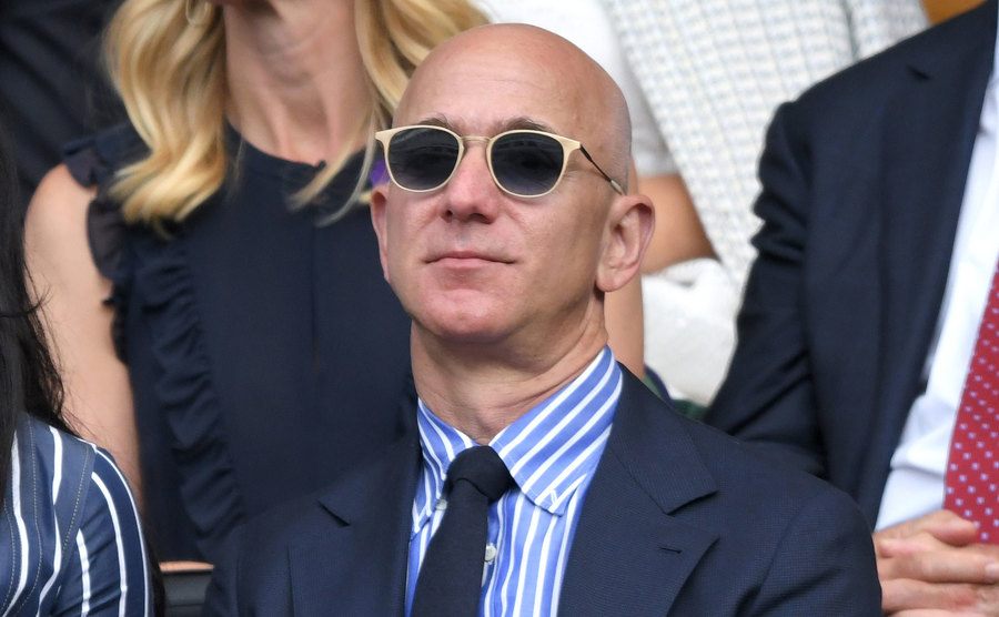 A portrait of Bezos during an event.