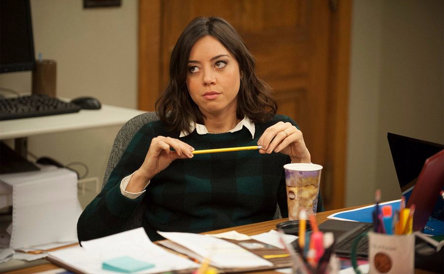 Aubrey Plaza as April Ludgate from Parks & Recreation. 