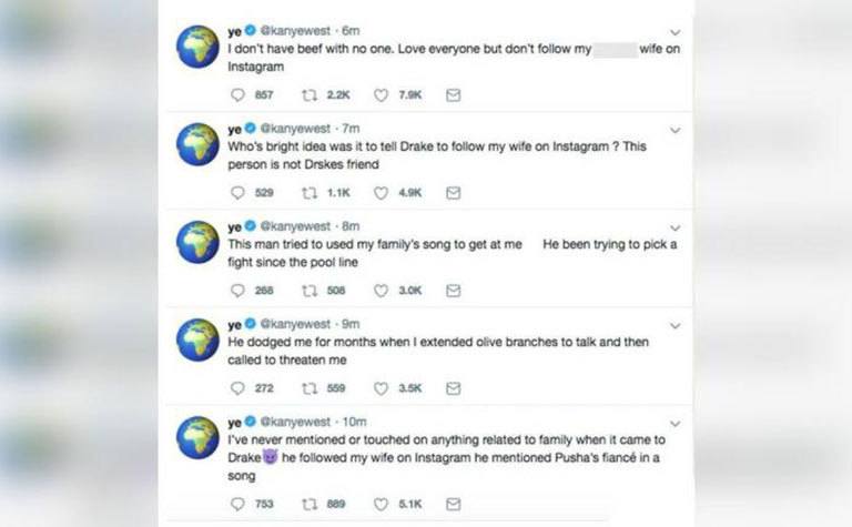 The tweets Kanye posted about Drake. 