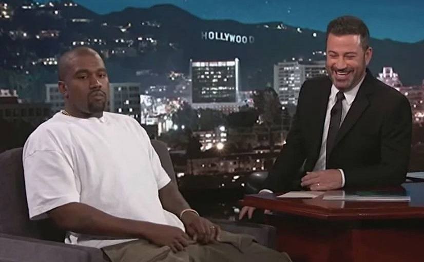 Kanye is being interviewed by Jimmy Kimmel. 