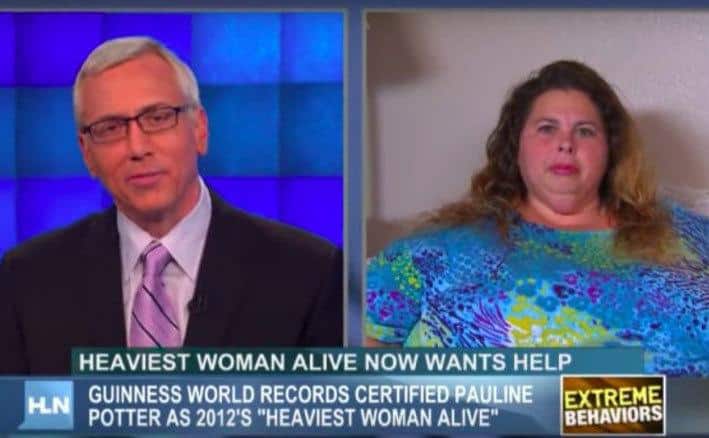 The heaviest woman alive is on a news show. 