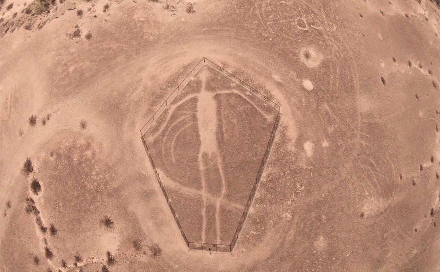 A sky view of the Blythe Intaglios human figure. 